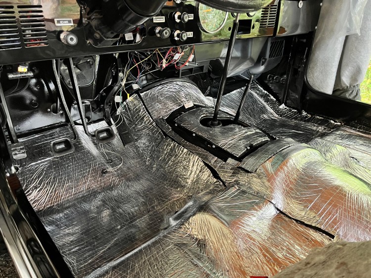 Sound deadening in the 1984 Jeep CJ7 by Chicken Creek Customs.